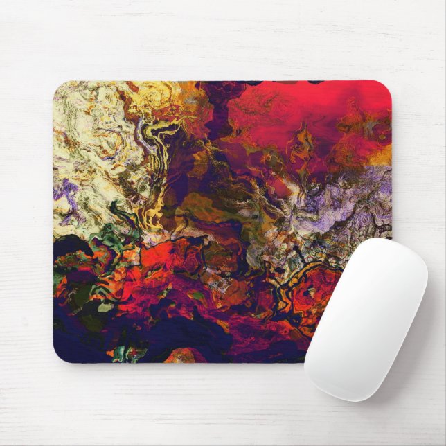 Abstract Evening Red, Cream & Midnight Swirl Mouse Mat (With Mouse)