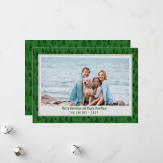 Abstract Evergreen Trees Family Photo Christmas  Holiday Card