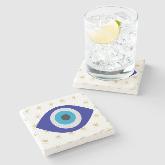 Abstract Evil Eye Modern Fortune Teller Starry Stone Coaster (Side)