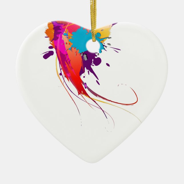 Abstract Exotic Butterfly Paint Splatters Ceramic Tree Decoration (Front)