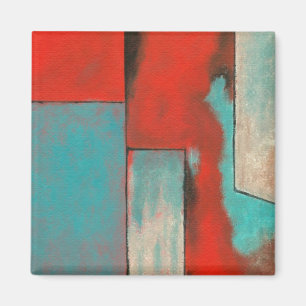 Abstract Expressionist Art Painting Red Turquoise Magnet