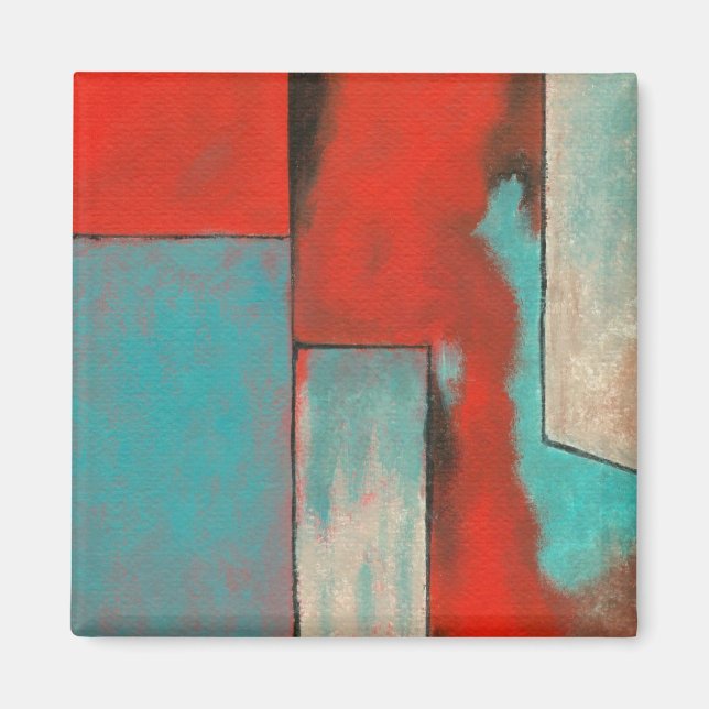 Abstract Expressionist Art Painting Red Turquoise Magnet (Front)