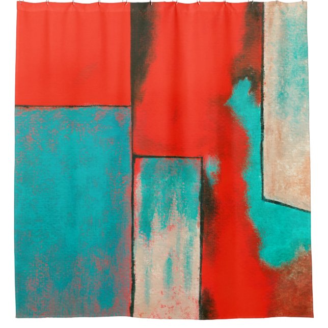 Abstract Expressionist Art Painting Red Turquoise Shower Curtain (Front)