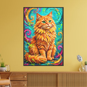 Abstract Expressionist Fluffy Cat Canvas Print