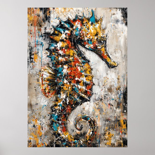 Abstract Expressionist Seahorse Painting Coastal Poster (Front)
