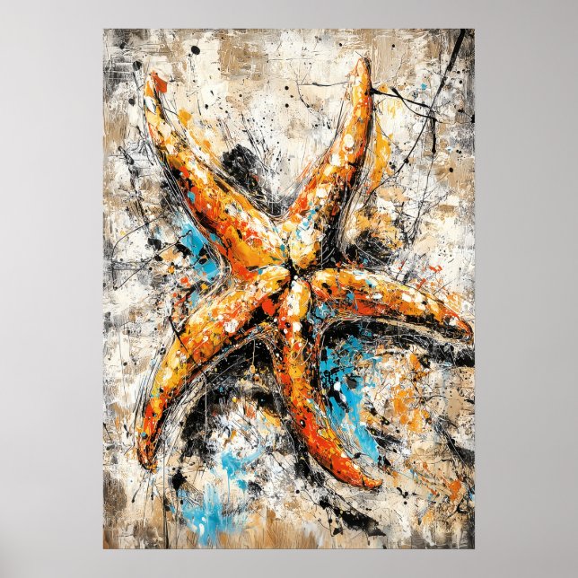 Abstract Expressionist Starfish Painting Coastal Poster (Front)