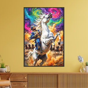 Abstract Expressionist White Rearing Horse Canvas Print
