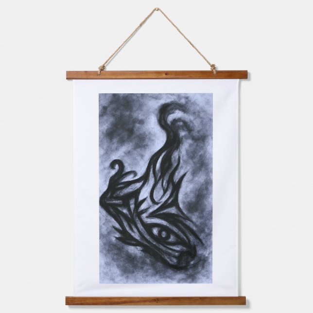 Abstract Eye and Flame Charcoal Art Hanging Tapestry (Front)
