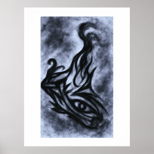 Abstract Eye and Flame Charcoal Art Poster