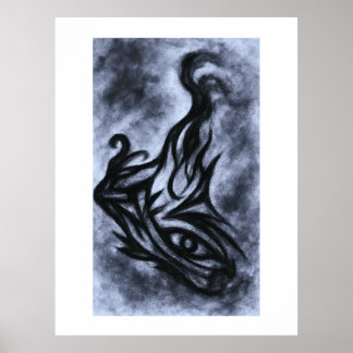 Abstract Eye and Flame Charcoal Art Poster