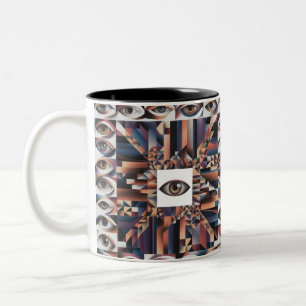 Abstract Eye Geometric Vision – Surreal Modern  Two-Tone Coffee Mug