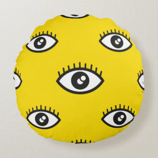 Abstract eye seamless pattern. Seamless eye backgr Round Cushion