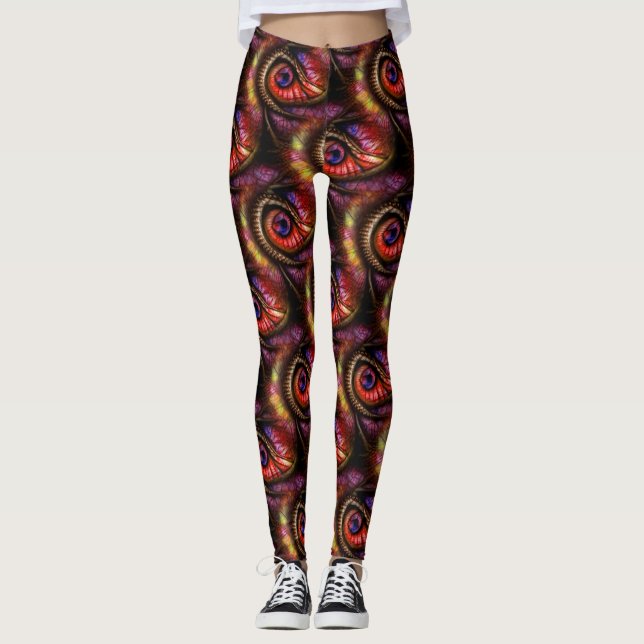 Abstract eyes in reds and purples leggings (Front)