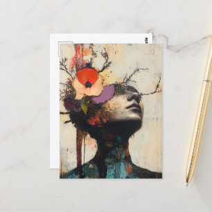 Abstract Face and Flowers Postcard