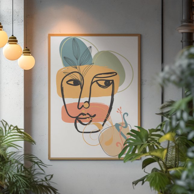 Abstract face art pink blue green yellow  colours canvas print (Creator Uploaded)