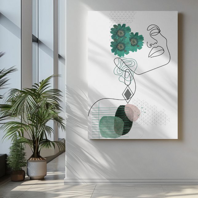 Abstract face art pressed green flowers  canvas print (Creator Uploaded)