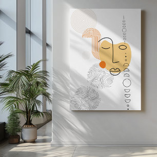 Abstract face art yellow  with cirlcle pattern canvas print