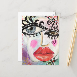 Abstract Face Colourful Cool Graffiti Whimsical Ar Postcard