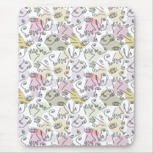 Abstract Face Finger Doodle Line Art Mouse Mat