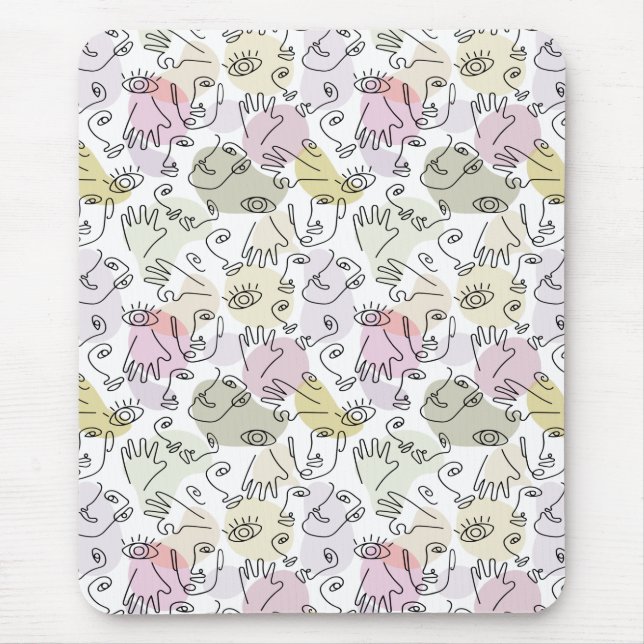 Abstract Face Finger Doodle Line Art Mouse Mat (Front)