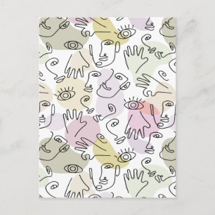 Abstract Face Finger Doodle Line Art Postcard