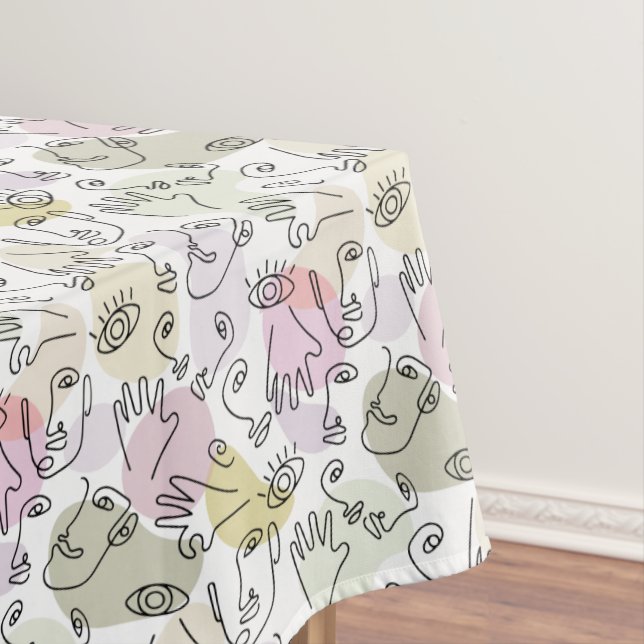 Abstract Face Finger Doodle Line Art Tablecloth (In Situ)
