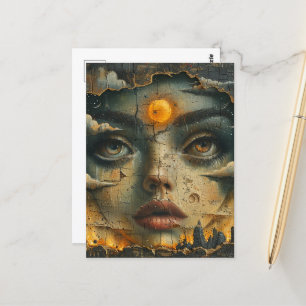 Abstract Face Grunge Postcard