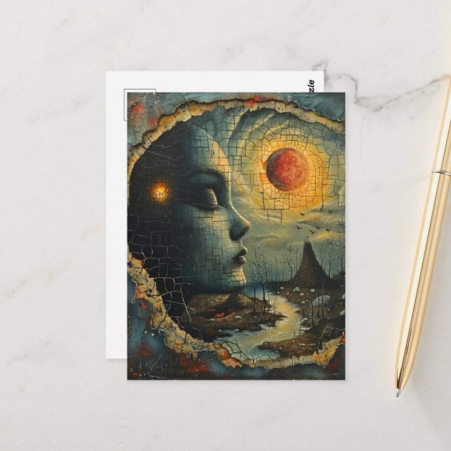 Abstract Face Grunge Surreal Landscape Postcard (Front/Back In Situ)