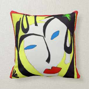 Abstract Face In Yellow Cushion