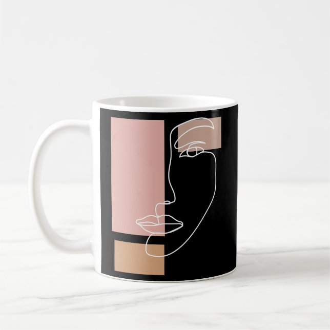 Abstract Face Line Drawing Aesthetic Top Coffee Mug (Left)