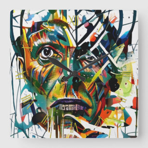 Abstract face of an alien square wall clock