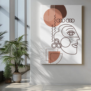 Abstract face side art with pink brown shapes canvas print