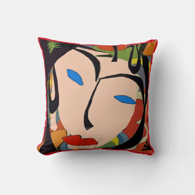 Abstract Face With Flowers Cushion (Front)