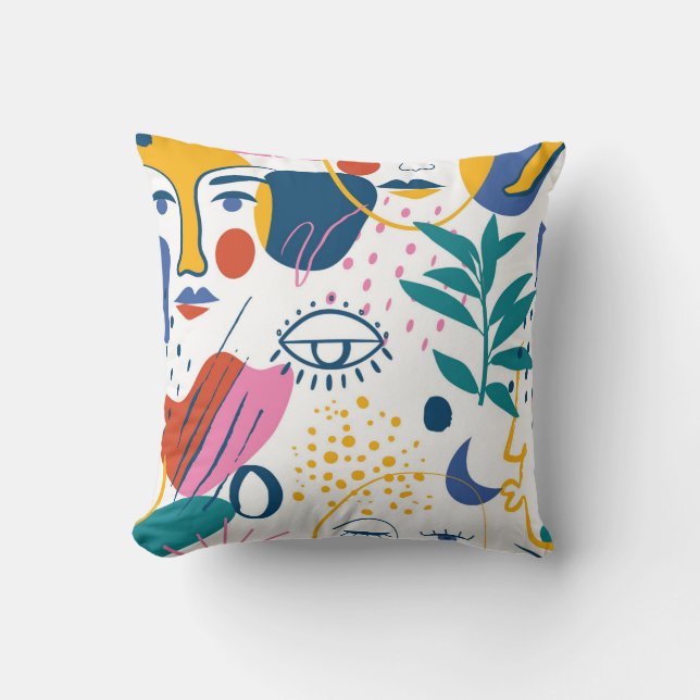Abstract Faces and Botanical Harmony Cushion (Front)
