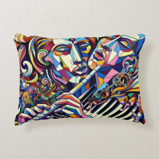 Abstract Faces and Instruments Decorative Cushion
