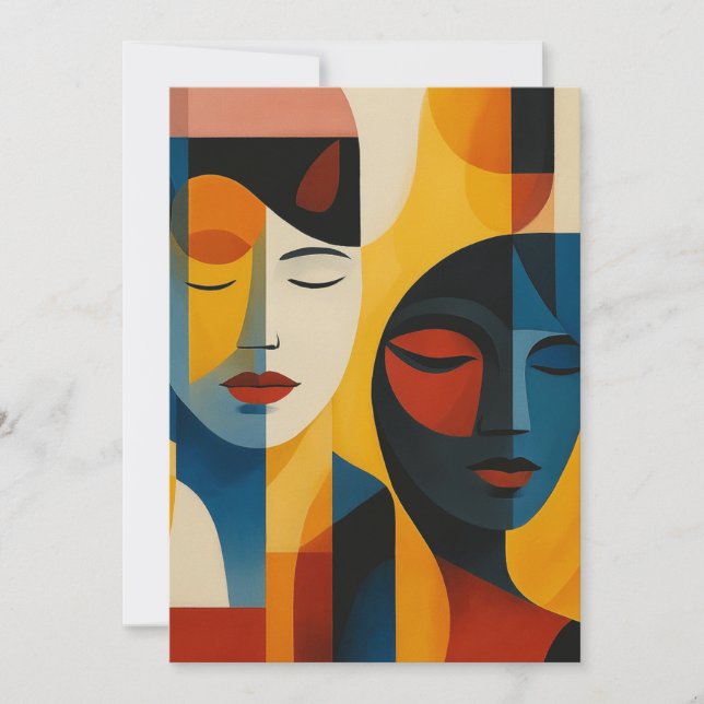 Abstract Faces Art Print, Dual Portrait, Abstract Invitation (Front)