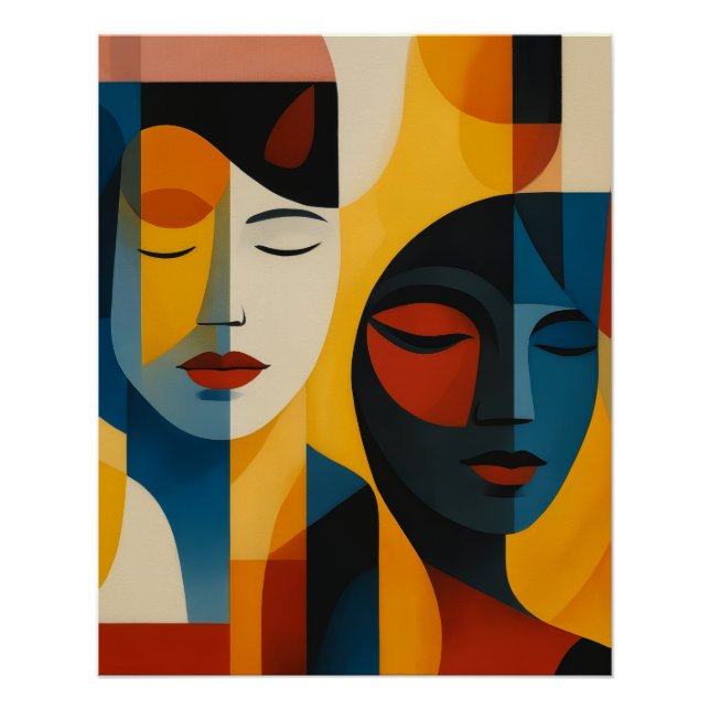 Abstract Faces Art Print, Dual Portrait, Abstract Poster (Front)