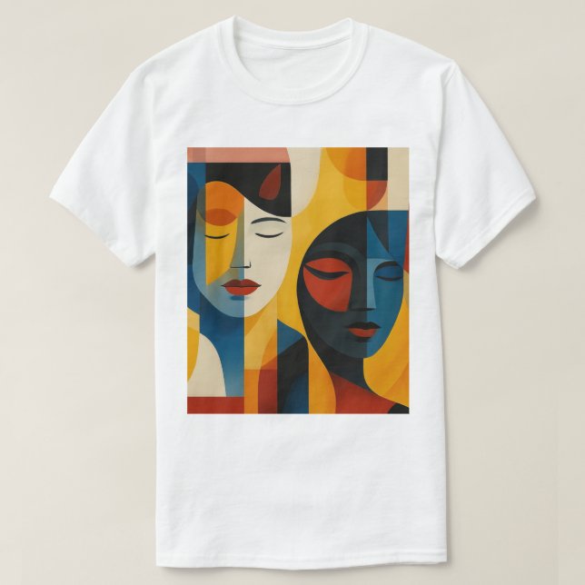 Abstract Faces Art Print, Dual Portrait, Abstract T-Shirt (Design Front)