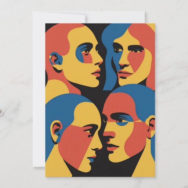 Abstract Faces Grid Art Print, Human Faces Invitation (Front)