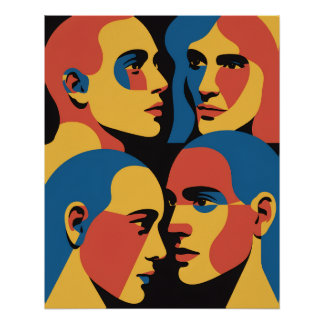 Abstract Faces Grid Art Print, Human Faces Poster