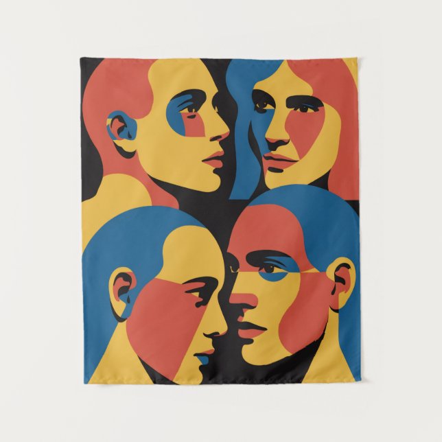 Abstract Faces Grid Art Print, Human Faces Tapestry (Front)