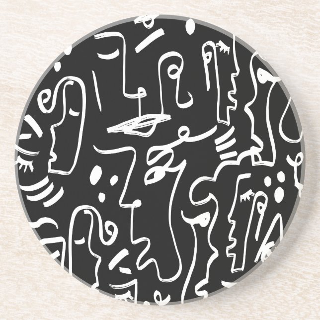 Abstract Faces Masks: Geometric Pattern Coaster (Front)