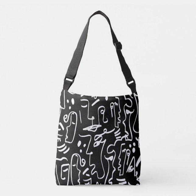 Abstract Faces Masks: Geometric Pattern Crossbody Bag (Front)