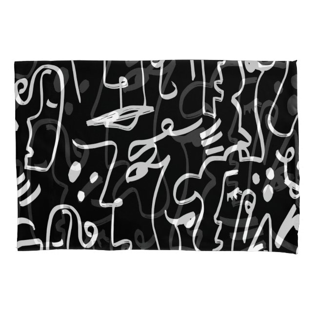 Abstract Faces Masks: Geometric Pattern Pillowcase (Front)