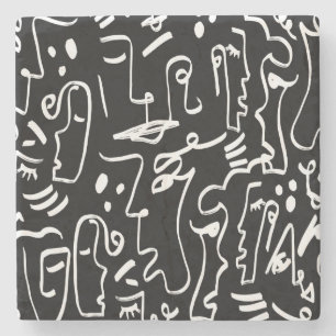 Abstract Faces Masks: Geometric Pattern Stone Coaster