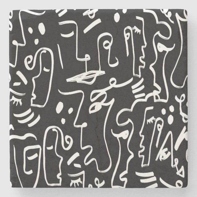 Abstract Faces Masks: Geometric Pattern Stone Coaster (Front)