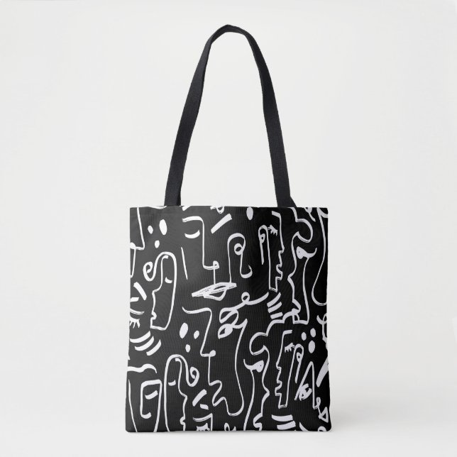 Abstract Faces Masks: Geometric Pattern Tote Bag (Front)
