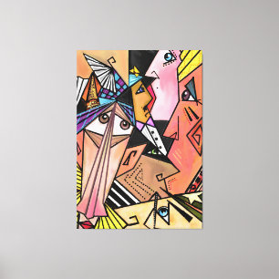 Abstract Faces - Moods - Cubism Portrait Painting  Canvas Print