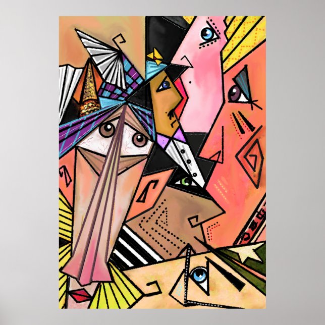 Abstract Faces Moods Poster Cubism Portrait (Front)