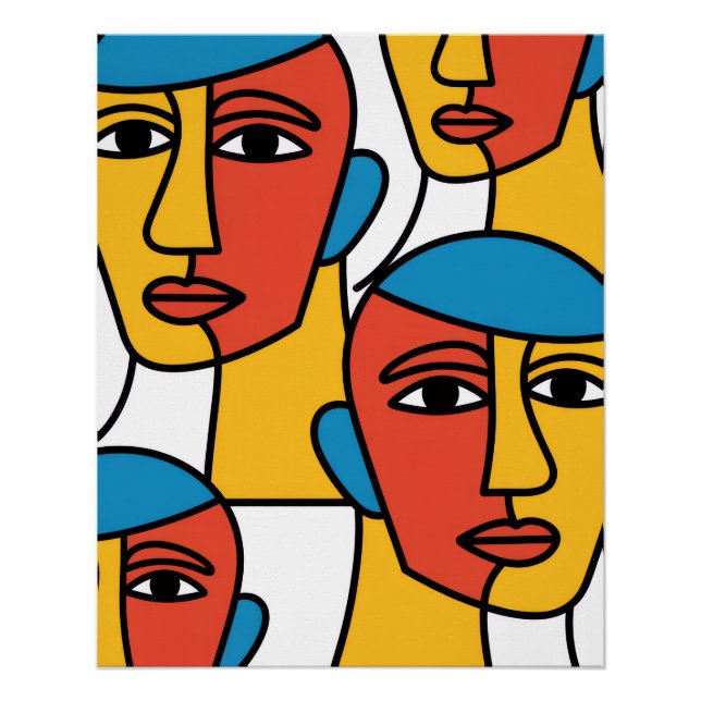 Abstract Faces Print, Vibrant Geometric Art Poster (Front)